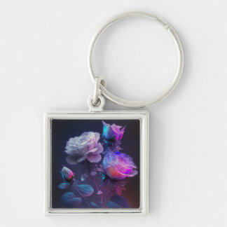 Pink Fuchsia Soft Focus Light Spectrum Roses Keychain