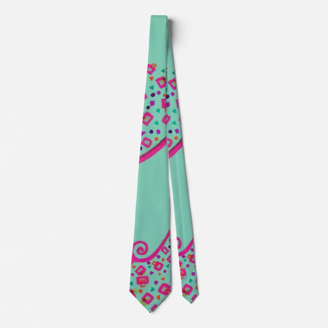 PINK FUCHSIA TEAL BLUE ABSTRACT DECO NECK TIE (Front)