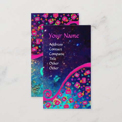 PINK FUCHSIA TURQUOISE BLUE ABSTRACT DECO MONOGRAM BUSINESS CARD