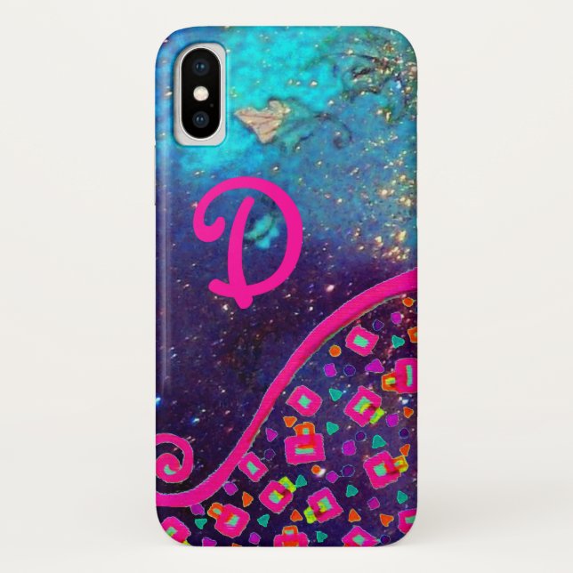 PINK FUCHSIA TURQUOISE BLUE ABSTRACT DECO MONOGRAM Case-Mate iPhone CASE (Back)
