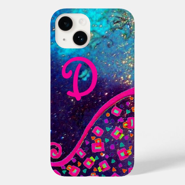 PINK FUCHSIA TURQUOISE BLUE ABSTRACT DECO MONOGRAM Case-Mate iPhone CASE (Back)
