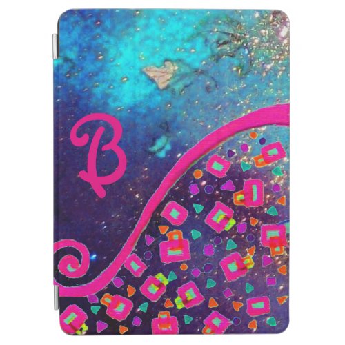 PINK FUCHSIA TURQUOISE BLUE ABSTRACT DECO MONOGRAM iPad AIR COVER