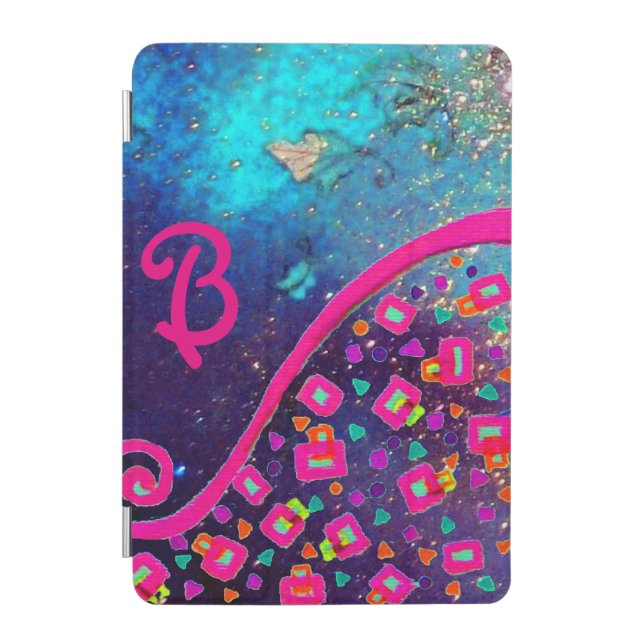PINK FUCHSIA TURQUOISE BLUE ABSTRACT DECO MONOGRAM iPad MINI COVER (Front)