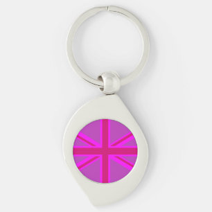 Pink Fuchsia Union Jack Flag Design Keychain