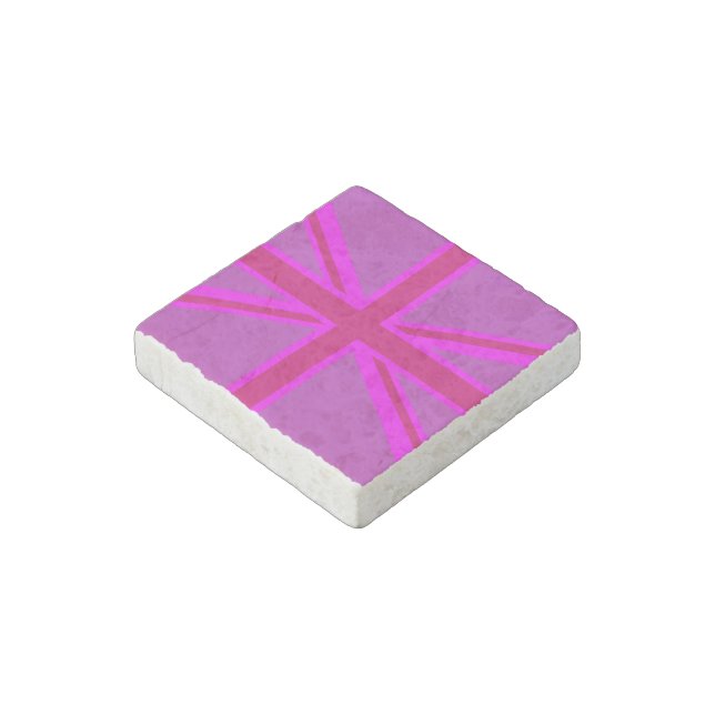Pink Fuchsia Union Jack Flag Design Stone Magnet (Angled)