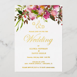 Pink Fuchsia Wedding Real Gold Foil Invitation
