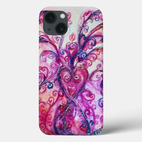 PINK FUCHSIA WHIMSICAL FLOURISHES WITH HEART iPhone 13 CASE