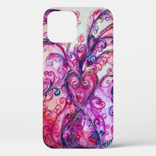 PINK FUCHSIA WHIMSICAL FLOURISHES WITH HEART iPhone 12 CASE