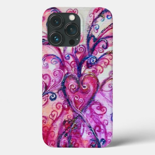 PINK FUCHSIA WHIMSICAL FLOURISHES WITH HEART iPhone 13 PRO CASE