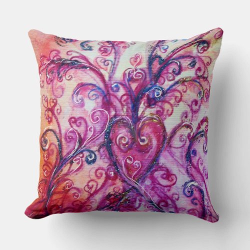 PINK FUCHSIA WHIMSICAL FLOURISHES WITH HEART THROW PILLOW