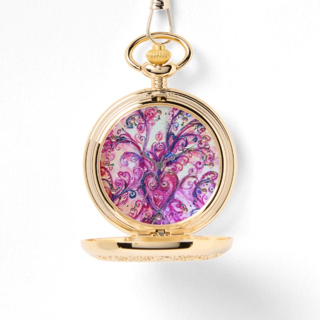 PINK FUCHSIA WHIMSICAL FLOURISHES WITH HEART WATCH (Front)