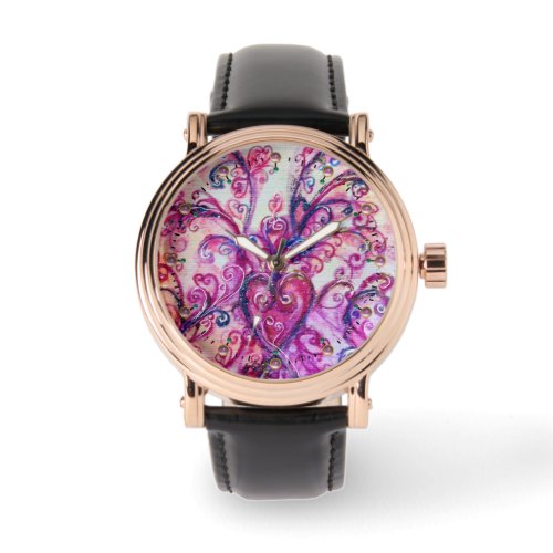 PINK FUCHSIA WHIMSICAL FLOURISHES WITH HEART WATCH