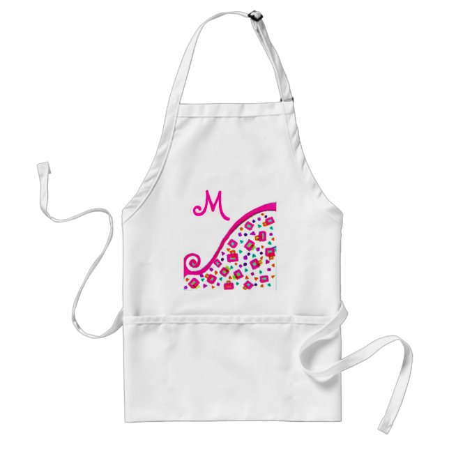 PINK FUCHSIA WHITE ABSTRACT DECO MONOGRAM ADULT APRON (Front)