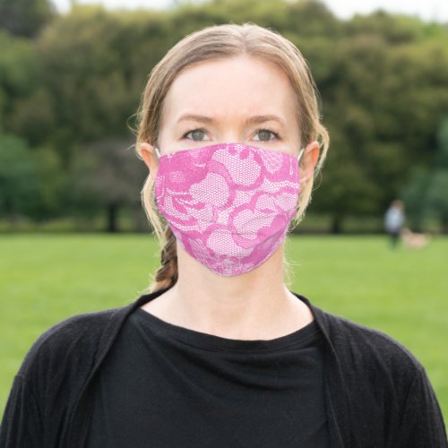 Pink Fuchsia White Lace Covid_19 Volunteers Adult Cloth Face Mask