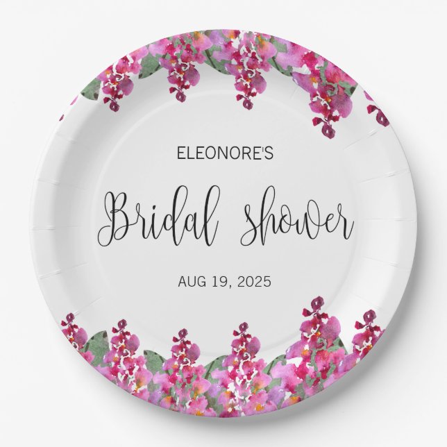 Pink Fuchsia Wisteria Bridal Shower  Paper Plates (Front)