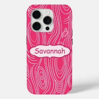 Pink Fuchsia Woodgrain Pattern Personalized iPhone 15 Pro Case