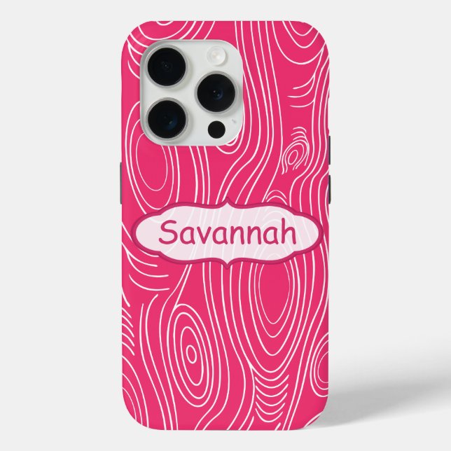 Pink Fuchsia Woodgrain Pattern Personalized iPhone Case-Mate iPhone Case (Back)