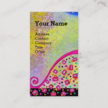 PINK FUCHSIA YELLOW PURPLE ABSTRACT DECO MONOGRAM BUSINESS CARD