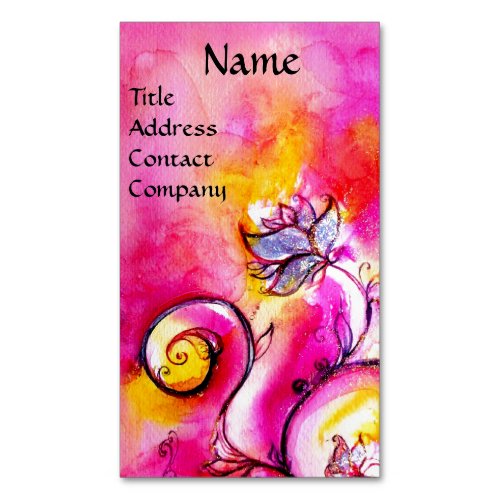 PINK FUCHSIA YELLOW WHIMSICAL FLOWERS MAGNETIC BUSINESS CARD