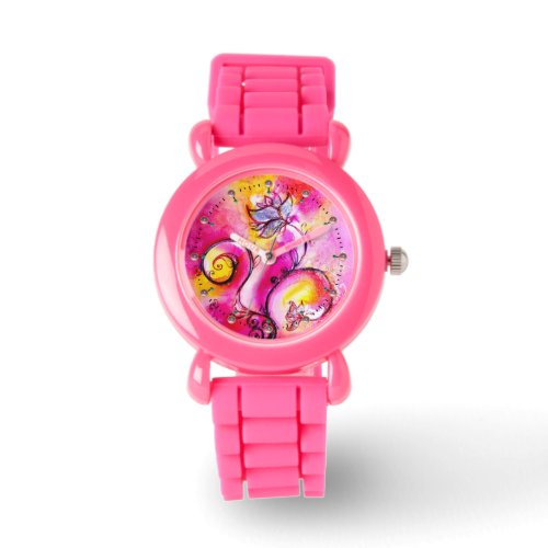 PINK FUCHSIA YELLOW WHIMSICAL FLOWERS WATCH