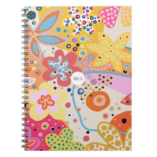 Pink fun colorful floral notebook