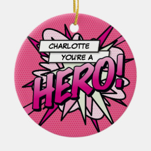 Pink Fun Comic Book HERO Photo Personalized Ceramic Ornament
