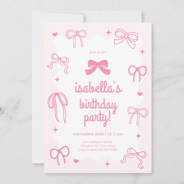 Pink Fun Coquette Bow Birthday Invitation (Front)
