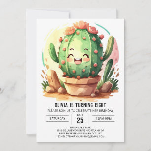 Pink Fun Girly Cactus Girl Birthday Invitation