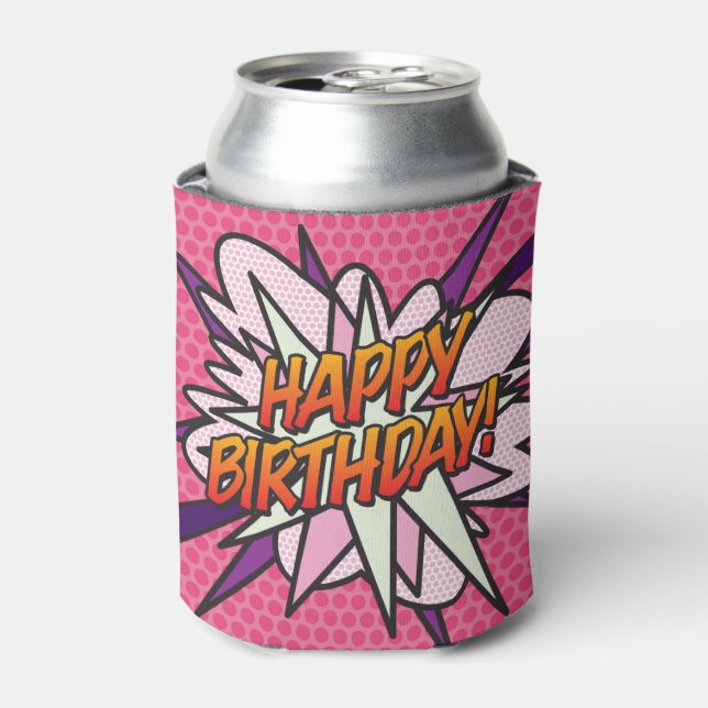 Pink Fun Girly HAPPY BIRTHDAY Can Cooler (Can Front)