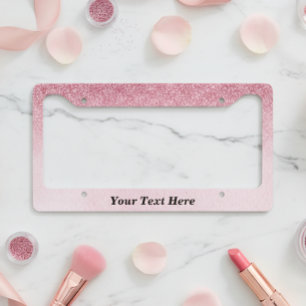 Pink Fun Girly Ombre Custom Text glitter License Plate Frame