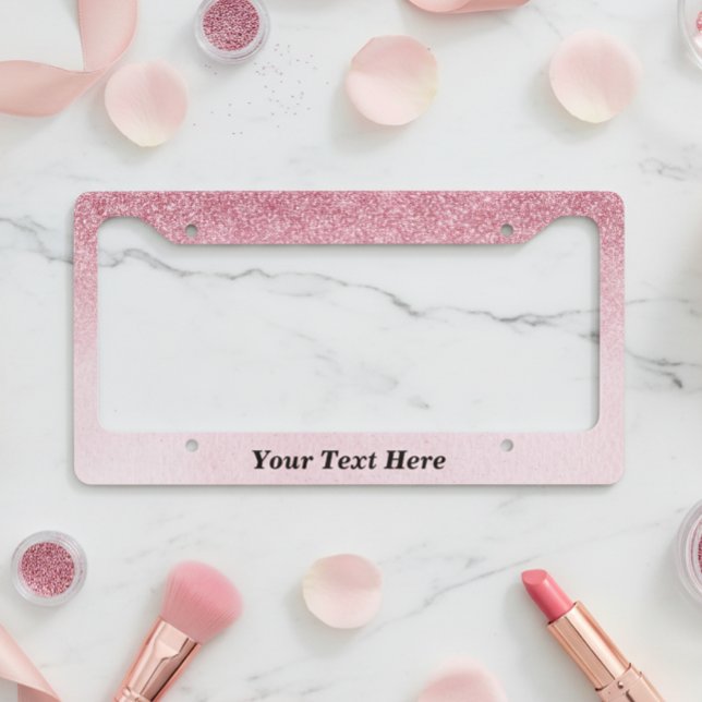 Pink Fun Girly Ombre Custom Text glitter License Plate Frame (Creator Uploaded)