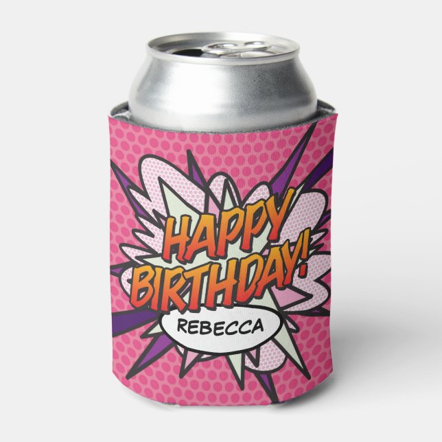 Pink Fun HAPPY BIRTHDAY Personalized Can Cooler (Can Front)