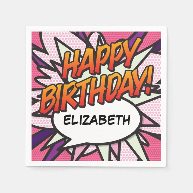 Pink Fun HAPPY BIRTHDAY Personalized Napkins (Front)