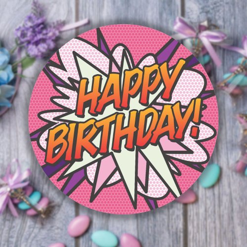 Pink Fun Modern HAPPY BIRTHDAY Classic Round Sticker