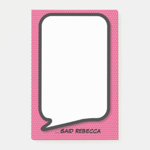 Pink Fun Personalized Comic Book Speech Bubble Post-it Notes