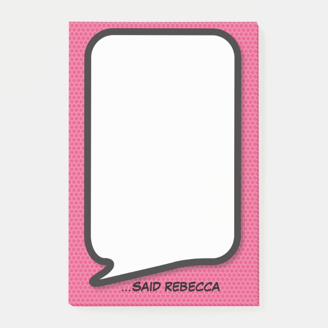 Pink Fun Personalized Comic Book Speech Bubble Post-it Notes (Front)