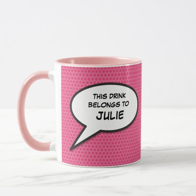 Pink Fun Personalized Speech Bubble Quote Mug (Left)