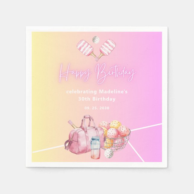 Pink Fun Pickleball 30th Birthday Party Napkins (Front)