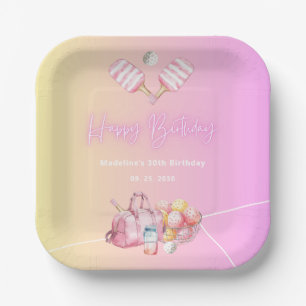 Pink Fun Pickleball 30th Birthday Party Paper Plates