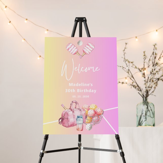 Pink Fun Pickleball 30th Birthday Party Welcome Foam Board (In Situ (Stand))