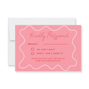 pink Fun Retro Whimsical Minimalist Wedding RSVP Card
