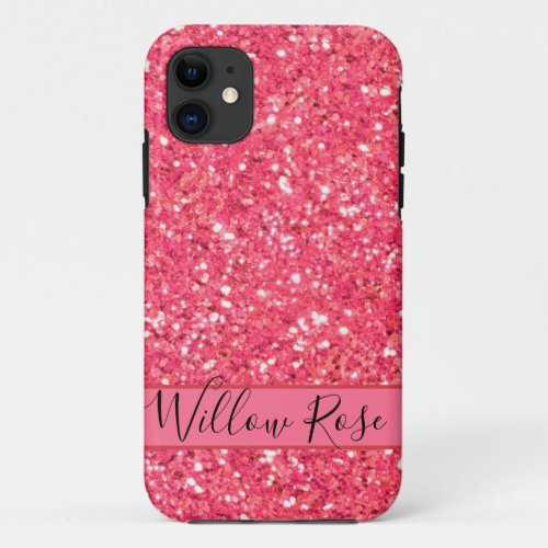 Pink fun sparkle glitter pattern gift for her  iPhone 11 case