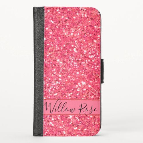 Pink fun sparkle glitter pattern gift for her  iPhone x wallet case