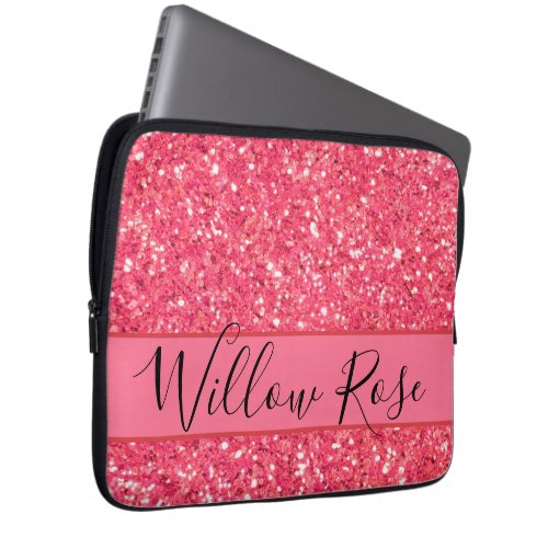 Pink fun sparkle glitter pattern gift for her  laptop sleeve