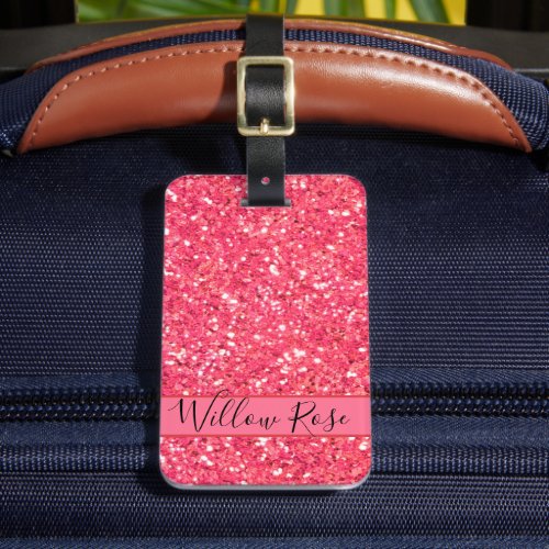 Pink fun sparkle glitter pattern gift for her  luggage tag