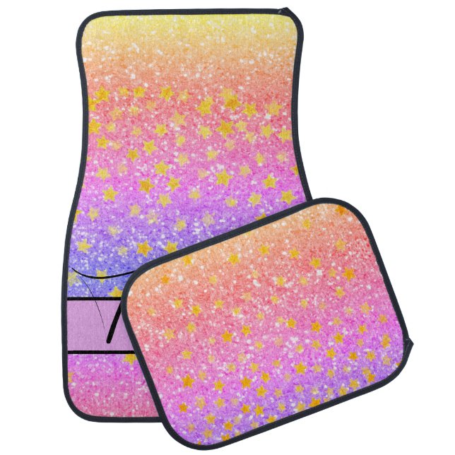Pink fun sparkling pattern, glittery stars car floor mat (Set)