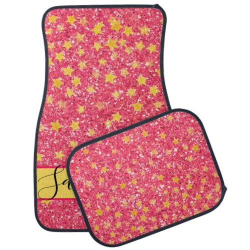 Pink fun sparkling pattern glittery stars   car floor mat