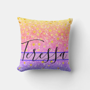 Pink fun sparkling pattern, glittery stars  throw  pillow