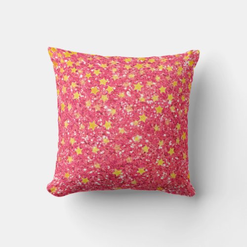 Pink fun sparkling pattern glittery stars throw pillow