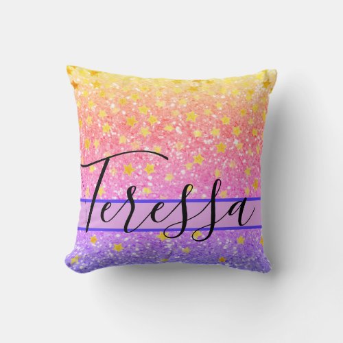 Pink fun sparkling pattern glittery stars  throw  throw pillow